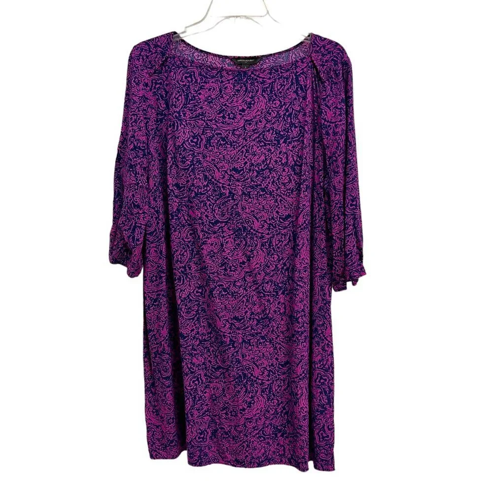Banana Republic Women's Purple and Black Paisley & Floral Print Dress - Size L - Picture 1 of 13